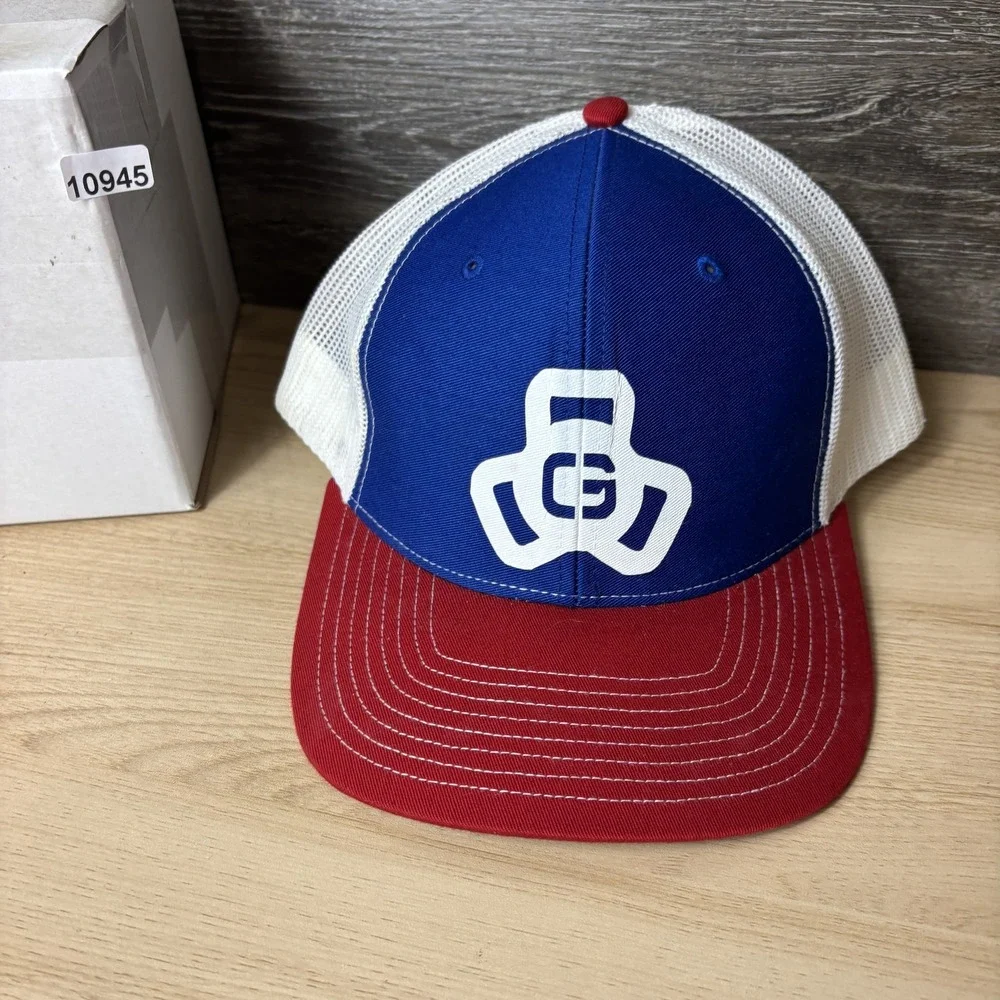 Garage Gym Barbell Hat Cap Snap Back Blue Red White Trucker Mesh Mens Fitness